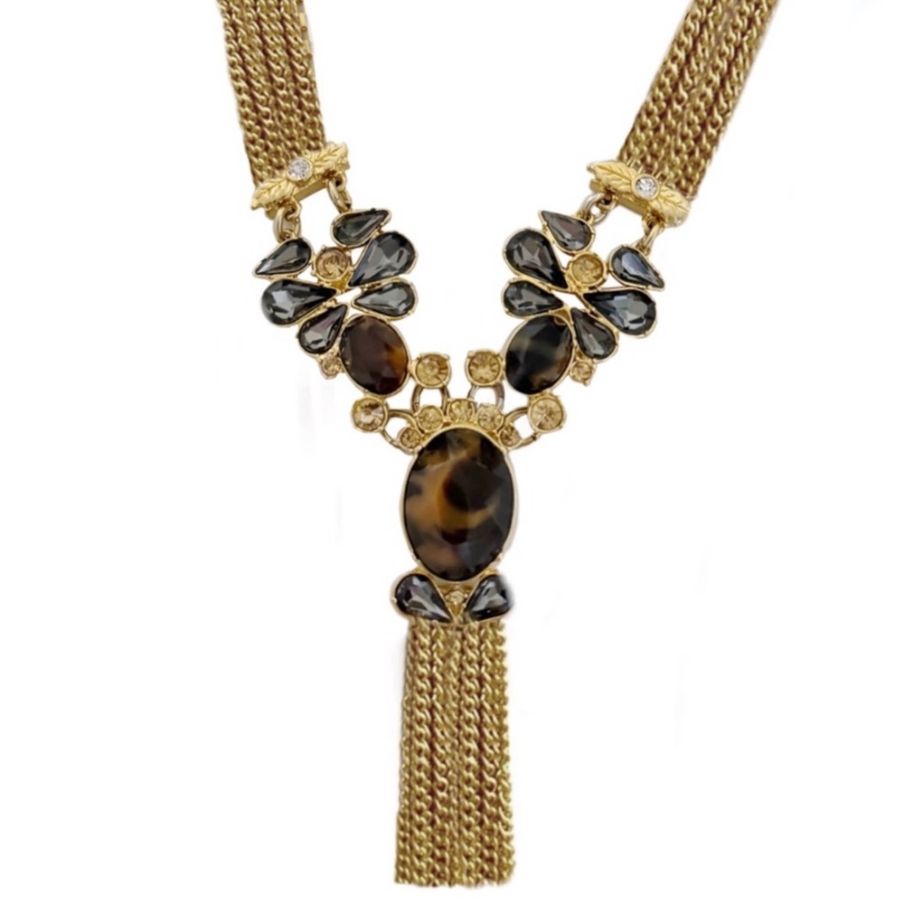 ANN TAYLOR  • Tortoise Crystal Fringe Tassel Necklace
